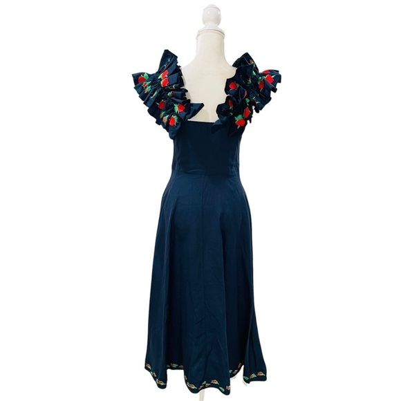 Fanm Mon Navy Midi Dress with Floral Accents - Picture 8 of 13